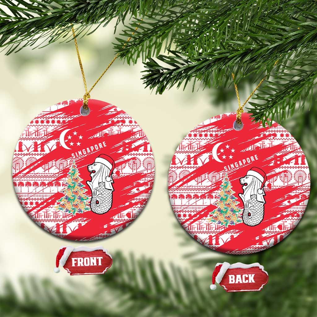 Singapore Christmas Ceramic Ornament with Merlion Santa Hat Batik Christmas Tree and City Skyline Design - Wonder Print Shop