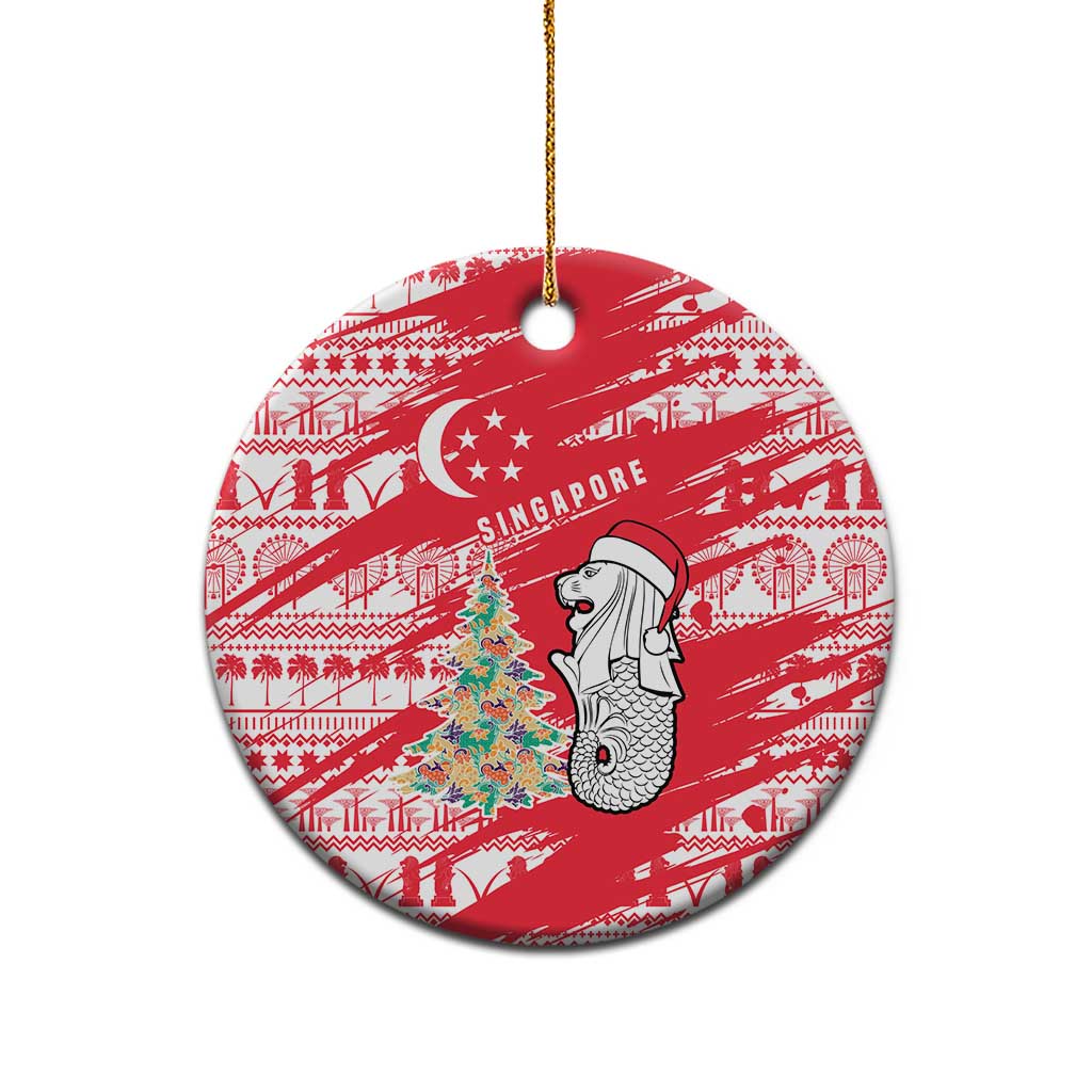 Singapore Christmas Ceramic Ornament with Merlion Santa Hat Batik Christmas Tree and City Skyline Design - Wonder Print Shop