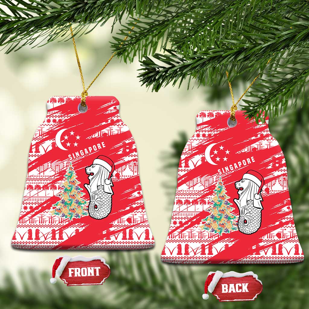 Singapore Christmas Ceramic Ornament with Merlion Santa Hat Batik Christmas Tree and City Skyline Design - Wonder Print Shop
