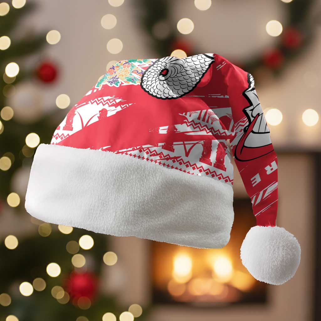 Singapore Christmas Santa Hat with Merlion Santa Hat Batik Christmas Tree and City Skyline Design - Wonder Print Shop
