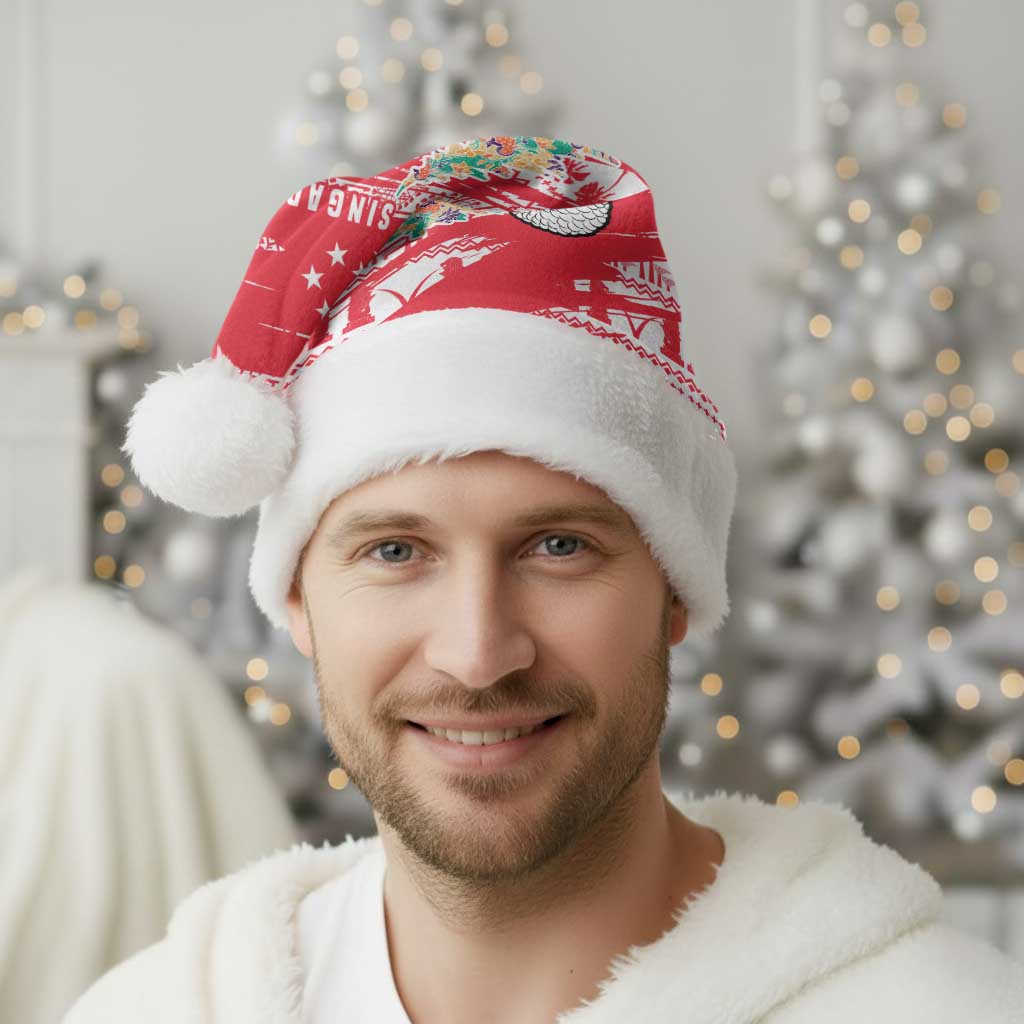 Singapore Christmas Santa Hat with Merlion Santa Hat Batik Christmas Tree and City Skyline Design - Wonder Print Shop