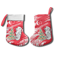 Singapore Christmas Stocking with Merlion Santa Hat Batik Christmas Tree and City Skyline Design - Wonder Print Shop