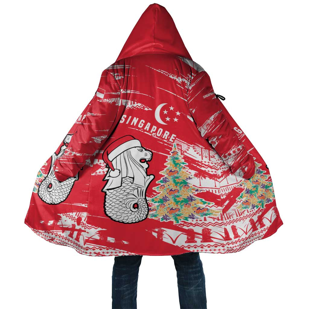 Singapore Christmas Cloak with Merlion Santa Hat Batik Christmas Tree and City Skyline Design - Wonder Print Shop