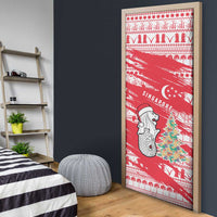 Singapore Christmas Door Cover with Merlion Santa Hat Batik Christmas Tree and City Skyline Design - Wonder Print Shop