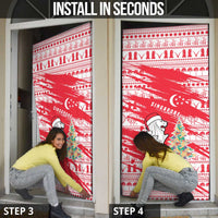 Singapore Christmas Door Cover with Merlion Santa Hat Batik Christmas Tree and City Skyline Design - Wonder Print Shop