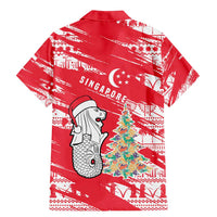 Singapore Christmas Family Matching Mermaid Dress and Hawaiian Shirt with Merlion Santa Hat Batik Christmas Tree and City Skyline Design - Wonder Print Shop