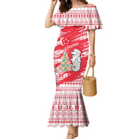 Singapore Christmas Family Matching Mermaid Dress and Hawaiian Shirt with Merlion Santa Hat Batik Christmas Tree and City Skyline Design - Wonder Print Shop