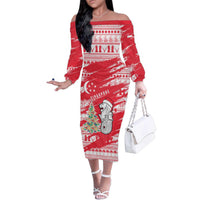 Singapore Christmas Family Matching Off The Shoulder Long Sleeve Dress and Hawaiian Shirt with Merlion Santa Hat Batik Christmas Tree and City Skyline Design - Wonder Print Shop