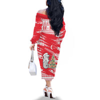 Singapore Christmas Family Matching Off The Shoulder Long Sleeve Dress and Hawaiian Shirt with Merlion Santa Hat Batik Christmas Tree and City Skyline Design - Wonder Print Shop