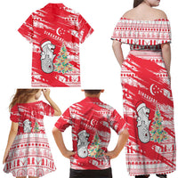 Singapore Christmas Family Matching Off Shoulder Maxi Dress and Hawaiian Shirt with Merlion Santa Hat Batik Christmas Tree and City Skyline Design - Wonder Print Shop