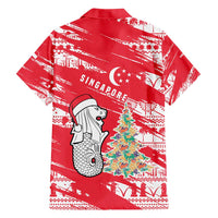 Singapore Christmas Family Matching Off Shoulder Maxi Dress and Hawaiian Shirt with Merlion Santa Hat Batik Christmas Tree and City Skyline Design - Wonder Print Shop