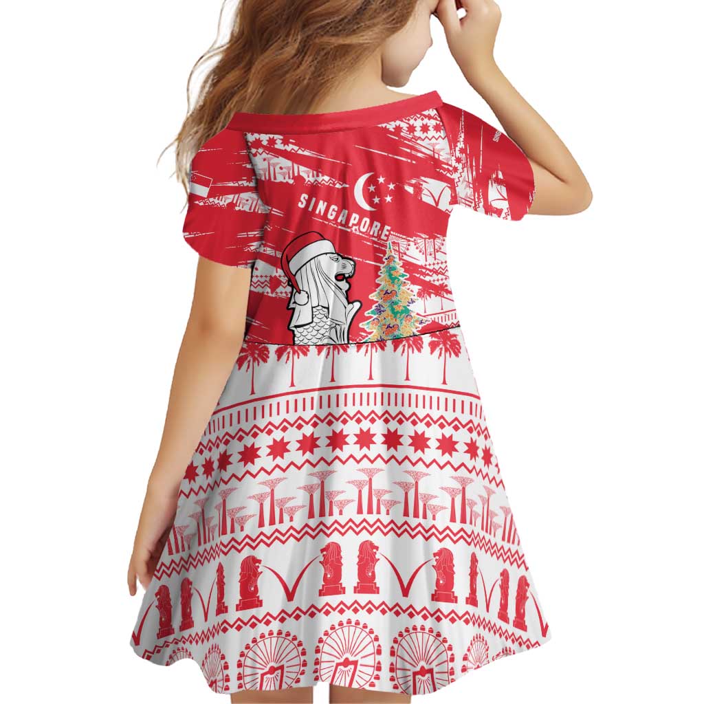 Singapore Christmas Family Matching Puletasi and Hawaiian Shirt with Merlion Santa Hat Batik Christmas Tree and City Skyline Design - Wonder Print Shop