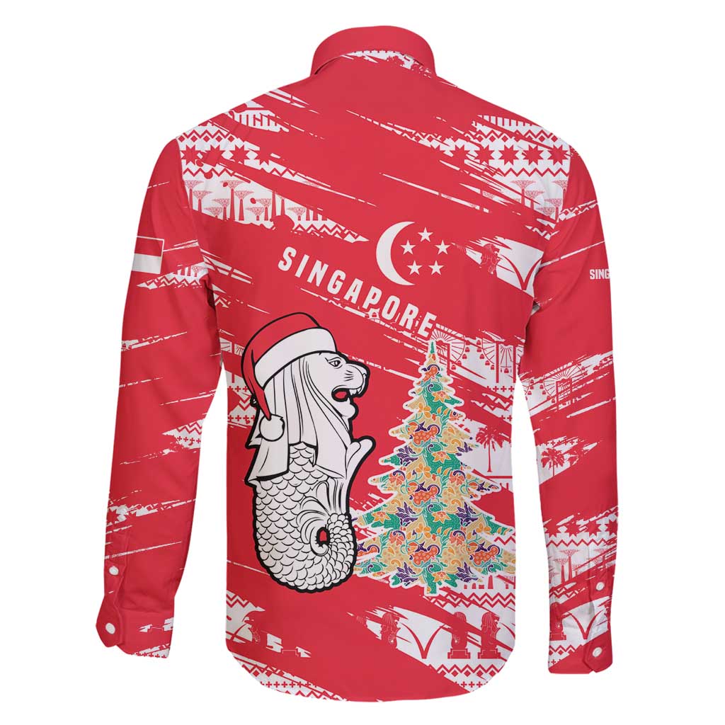 Singapore Christmas Family Matching Puletasi and Hawaiian Shirt with Merlion Santa Hat Batik Christmas Tree and City Skyline Design - Wonder Print Shop