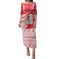 Singapore Christmas Family Matching Puletasi and Hawaiian Shirt with Merlion Santa Hat Batik Christmas Tree and City Skyline Design - Wonder Print Shop