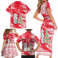 Singapore Christmas Family Matching Short Sleeve Bodycon Dress and Hawaiian Shirt with Merlion Santa Hat Batik Christmas Tree and City Skyline Design - Wonder Print Shop
