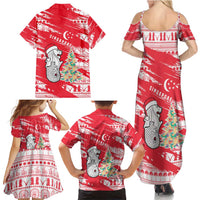 Singapore Christmas Family Matching Summer Maxi Dress and Hawaiian Shirt with Merlion Santa Hat Batik Christmas Tree and City Skyline Design - Wonder Print Shop