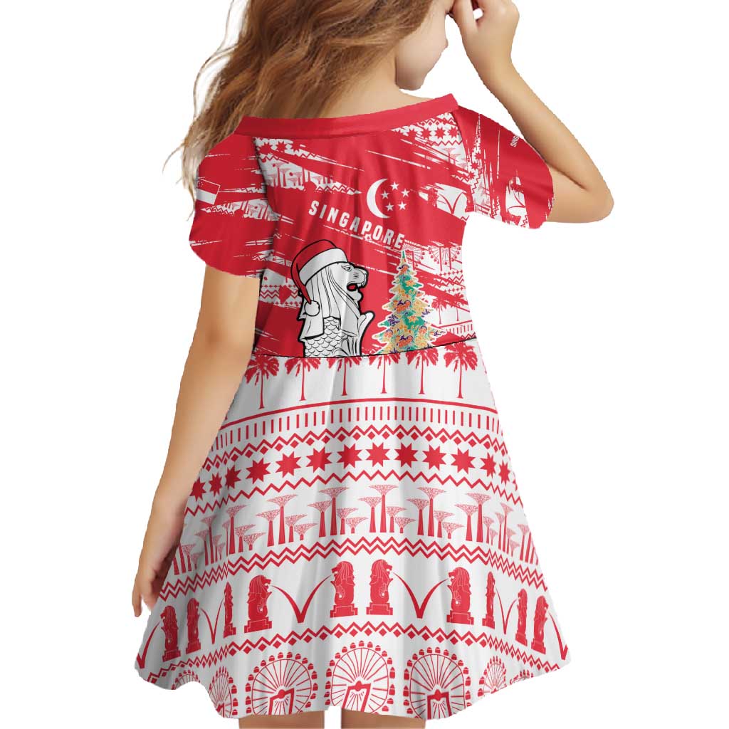 Singapore Christmas Family Matching Tank Maxi Dress and Hawaiian Shirt with Merlion Santa Hat Batik Christmas Tree and City Skyline Design - Wonder Print Shop