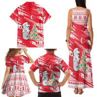 Singapore Christmas Family Matching Tank Maxi Dress and Hawaiian Shirt with Merlion Santa Hat Batik Christmas Tree and City Skyline Design - Wonder Print Shop