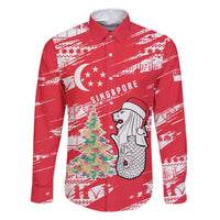 Singapore Christmas Family Matching Tank Maxi Dress and Hawaiian Shirt with Merlion Santa Hat Batik Christmas Tree and City Skyline Design - Wonder Print Shop