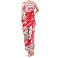 Singapore Christmas Family Matching Tank Maxi Dress and Hawaiian Shirt with Merlion Santa Hat Batik Christmas Tree and City Skyline Design - Wonder Print Shop