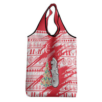 Singapore Christmas Grocery Bag with Merlion Santa Hat Batik Christmas Tree and City Skyline Design - Wonder Print Shop