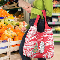 Singapore Christmas Grocery Bag with Merlion Santa Hat Batik Christmas Tree and City Skyline Design - Wonder Print Shop
