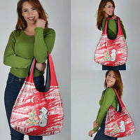 Singapore Christmas Grocery Bag with Merlion Santa Hat Batik Christmas Tree and City Skyline Design - Wonder Print Shop