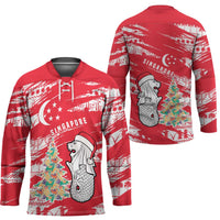 Singapore Christmas Hockey Jersey with Merlion Santa Hat Batik Christmas Tree and City Skyline Design - Wonder Print Shop