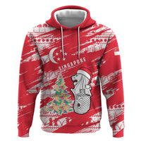 Singapore Christmas Hoodie with Merlion Santa Hat Batik Christmas Tree and City Skyline Design - Wonder Print Shop