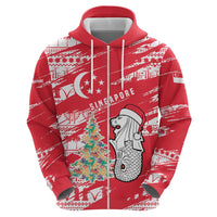Singapore Christmas Hoodie with Merlion Santa Hat Batik Christmas Tree and City Skyline Design - Wonder Print Shop