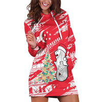 Singapore Christmas Hoodie Dress with Merlion Santa Hat Batik Christmas Tree and City Skyline Design - Wonder Print Shop