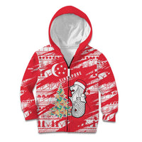 Singapore Christmas Kid Hoodie with Merlion Santa Hat Batik Christmas Tree and City Skyline Design - Wonder Print Shop