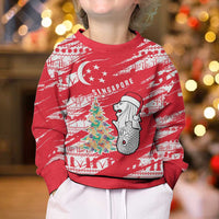 Singapore Christmas Kid Ugly Christmas Sweater with Merlion Santa Hat Batik Christmas Tree and City Skyline Design - Wonder Print Shop