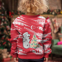 Singapore Christmas Kid Ugly Christmas Sweater with Merlion Santa Hat Batik Christmas Tree and City Skyline Design - Wonder Print Shop
