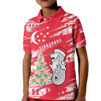 Singapore Christmas Kid Polo Shirt with Merlion Santa Hat Batik Christmas Tree and City Skyline Design - Wonder Print Shop