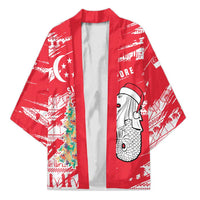Singapore Christmas Kimono with Merlion Santa Hat Batik Christmas Tree and City Skyline Design - Wonder Print Shop