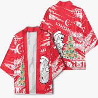 Singapore Christmas Kimono with Merlion Santa Hat Batik Christmas Tree and City Skyline Design - Wonder Print Shop