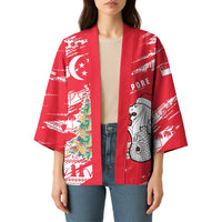Singapore Christmas Kimono with Merlion Santa Hat Batik Christmas Tree and City Skyline Design - Wonder Print Shop