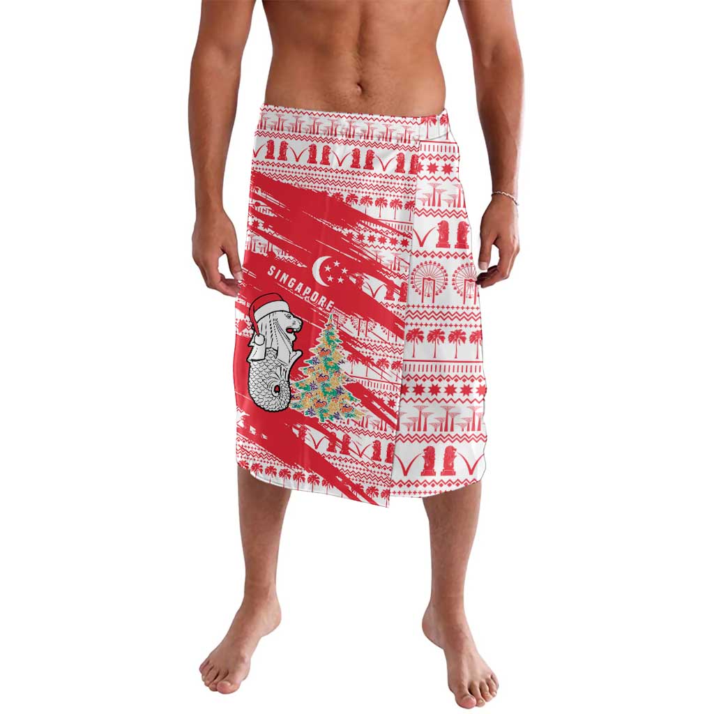 Singapore Christmas Lavalava with Merlion Santa Hat Batik Christmas Tree and City Skyline Design - Wonder Print Shop
