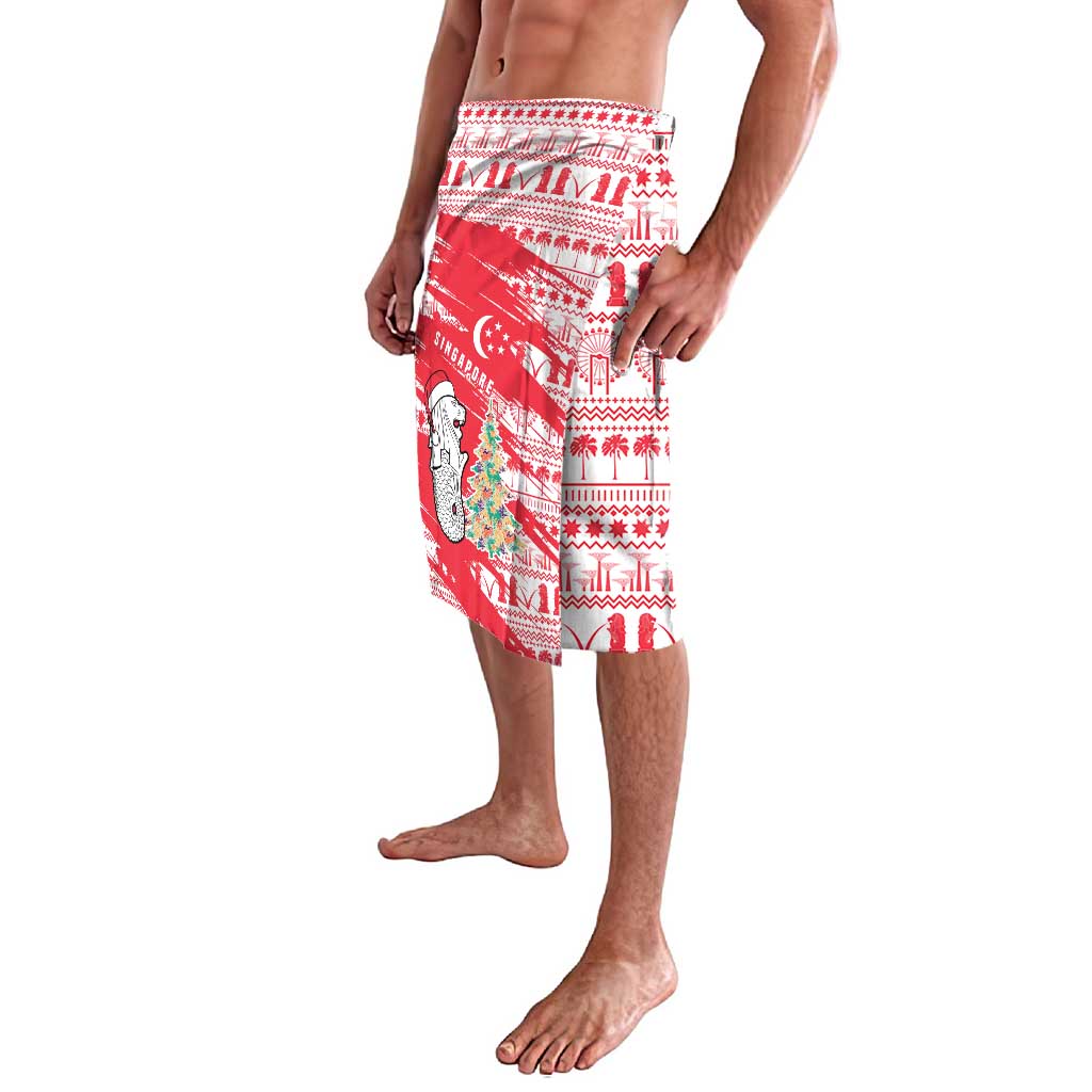 Singapore Christmas Lavalava with Merlion Santa Hat Batik Christmas Tree and City Skyline Design - Wonder Print Shop