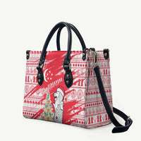 Singapore Christmas Leather Bag with Merlion Santa Hat Batik Christmas Tree and City Skyline Design - Wonder Print Shop