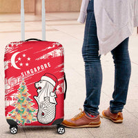 Singapore Christmas Luggage Cover with Merlion Santa Hat Batik Christmas Tree and City Skyline Design - Wonder Print Shop