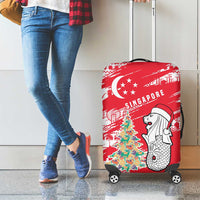 Singapore Christmas Luggage Cover with Merlion Santa Hat Batik Christmas Tree and City Skyline Design - Wonder Print Shop