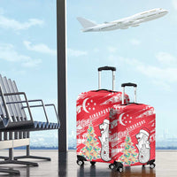 Singapore Christmas Luggage Cover with Merlion Santa Hat Batik Christmas Tree and City Skyline Design - Wonder Print Shop