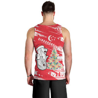 Singapore Christmas Men Tank Top with Merlion Santa Hat Batik Christmas Tree and City Skyline Design - Wonder Print Shop