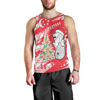 Singapore Christmas Men Tank Top with Merlion Santa Hat Batik Christmas Tree and City Skyline Design - Wonder Print Shop