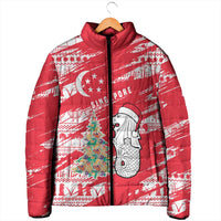 Singapore Christmas Padded Jacket with Merlion Santa Hat Batik Christmas Tree and City Skyline Design - Wonder Print Shop