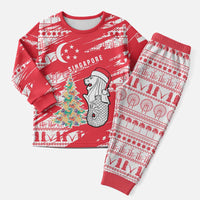 Singapore Christmas Pajama Set with Merlion Santa Hat Batik Christmas Tree and City Skyline Design - Wonder Print Shop