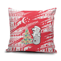 Singapore Christmas Pillow Cover with Merlion Santa Hat Batik Christmas Tree and City Skyline Design - Wonder Print Shop