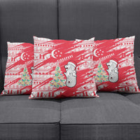 Singapore Christmas Pillow Cover with Merlion Santa Hat Batik Christmas Tree and City Skyline Design - Wonder Print Shop